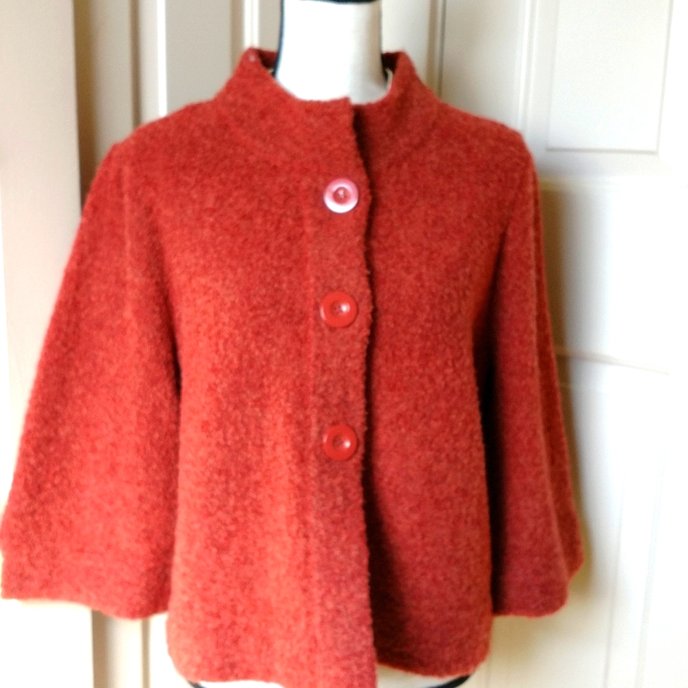 Mercer and Madison 3/4 sleeve knit cardigan jacket with 3 button front, in rust